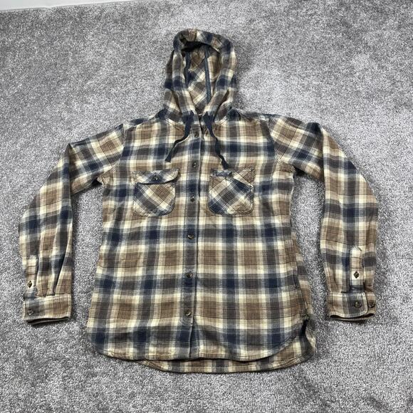 Carthartt Hooded Flannel Shirt Womens Extra Small Plaid Button Up Cotton Fall - Picture 2 of 10